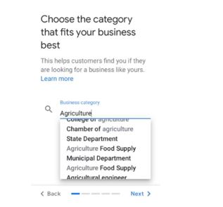 Google My Business Listing categories