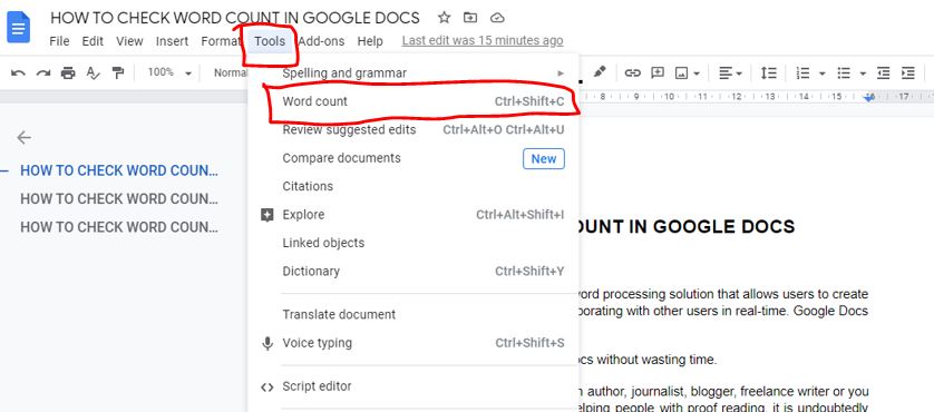 how to check word count in google docs without wasting time