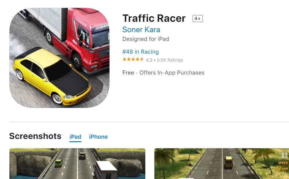 Traffic Racer, offline iPhone game