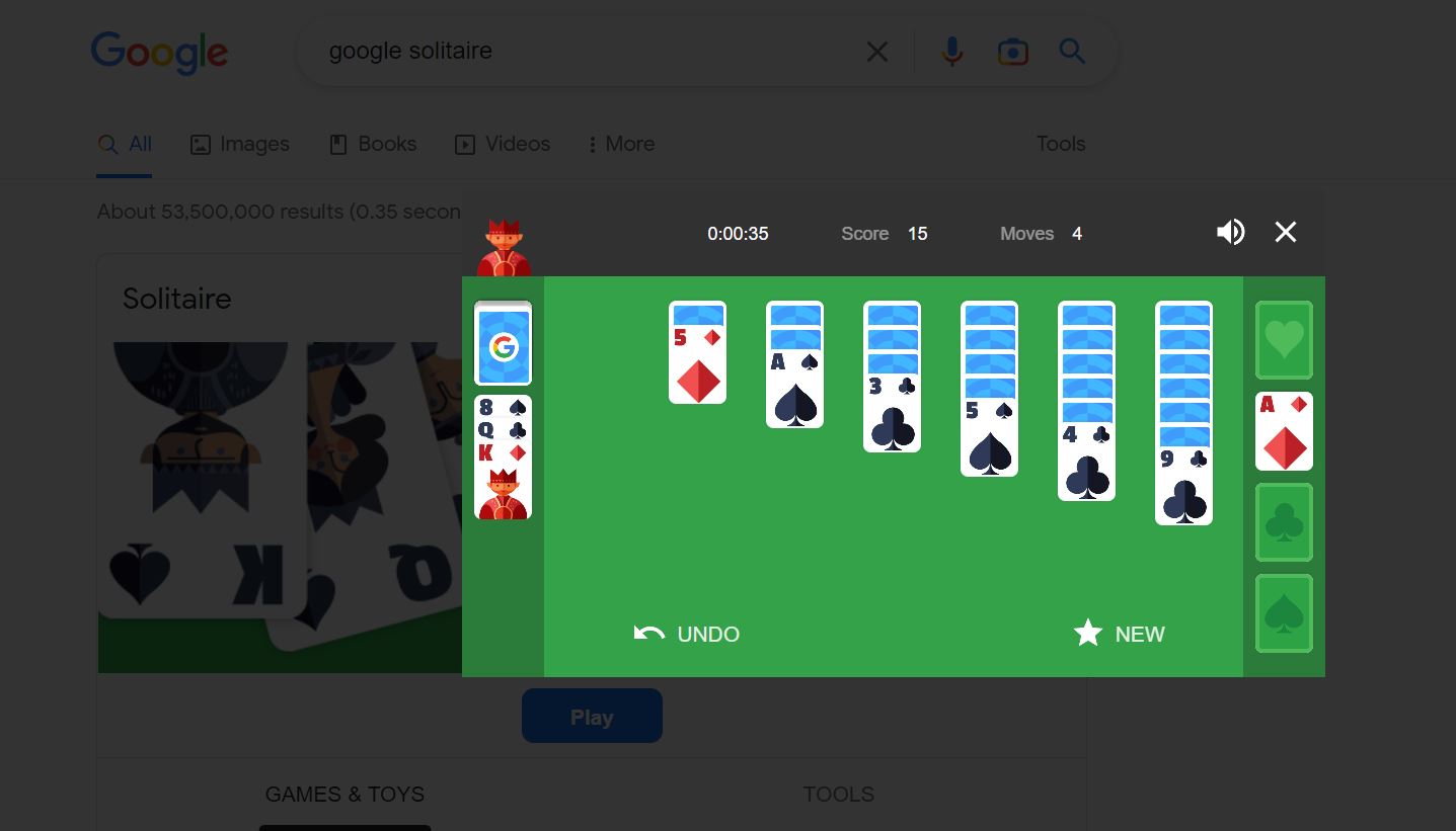 The max score in google solitaire is 1000, and I have recorded